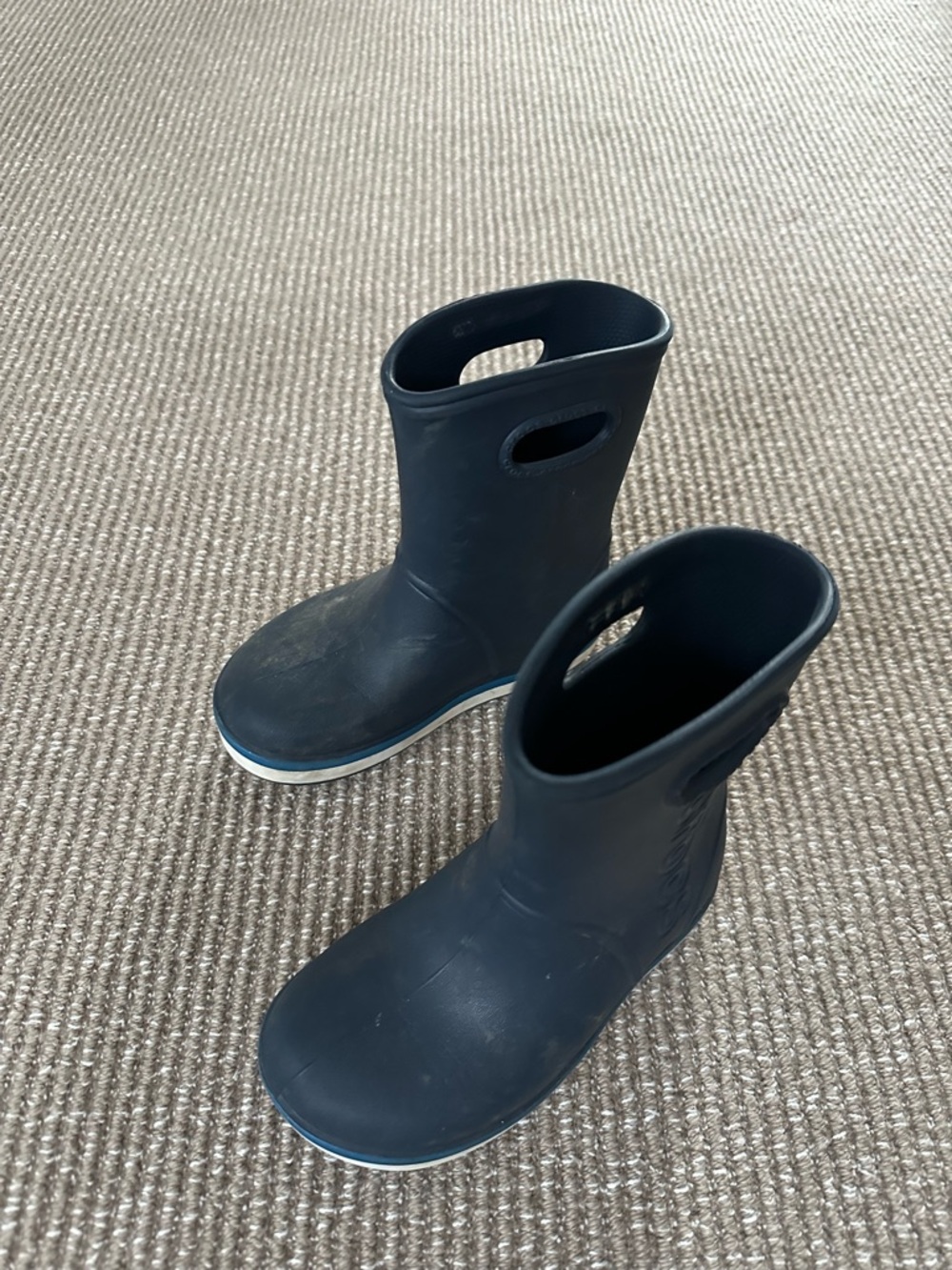 Kids Navy Blue CROCS Rain Boots with Easy-Grip Handles